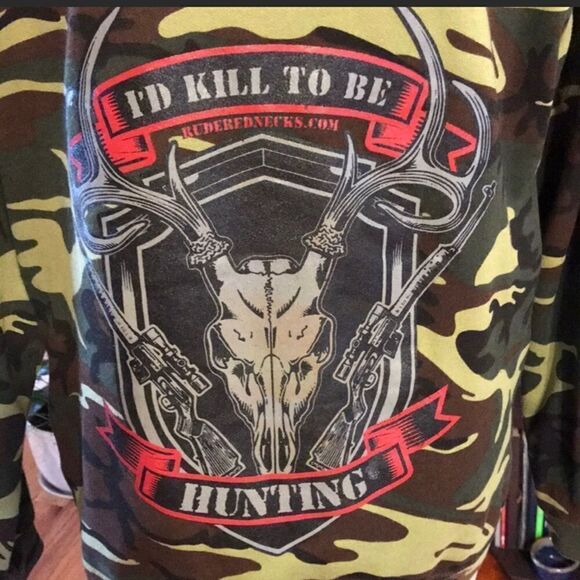 Camo Hoodie LARGE “I’d Kill To Be Hunting” - Picture 3 of 7